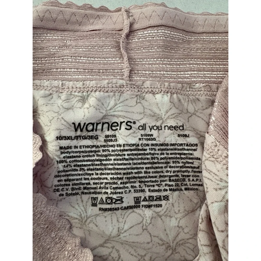 NEW Warners Panty Lace Hi-Cut No Pinching/Problems Hipster Panty 2 Pair 3XLarge